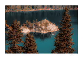 Island and pine tree at Emerald Bay Lake Tahoe California