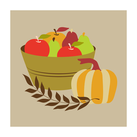 bountiful harvest (apple, pear, pumpkin, leaf)