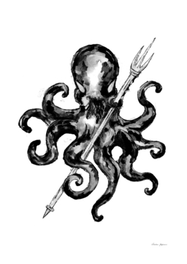 Monochrome Octopus with Trident