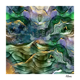 Green Gold Ink Abstract