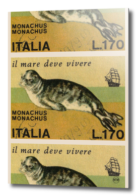 Mediterranean monk seal italian stamps collage