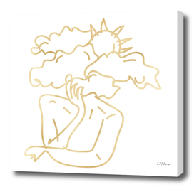 girl cloud head line art gold folio