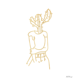 girl cactus line art gold folio