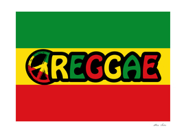 Reggae Music Art with Rastafari Flag Colors and Peace Symbol