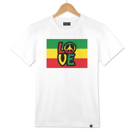 LOVE with peace symbol and flag of reggae colors positivity