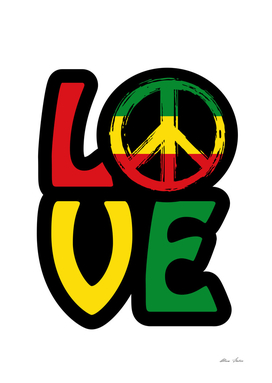 Love Reggae Poster with Peace Symbol and Rastafari Colors
