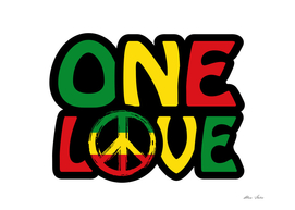 One Love Positive Saying with Reggae Colors and Peace Sign