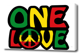One Love Positive Saying with Reggae Colors and Peace Sign