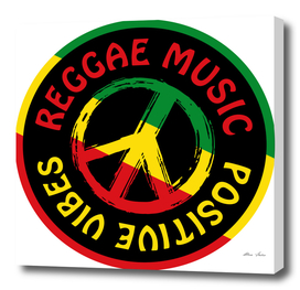 Peace Symbol with Reggae Colors and Positive Words