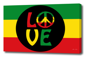 LOVE Reggae with peace symbol and Rastafari flag colors