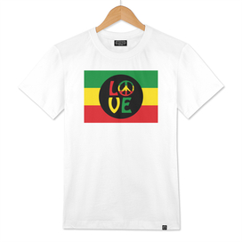LOVE Reggae with peace symbol and Rastafari flag colors