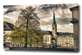 Zurich switzerland old town scenery with tree and clocktower