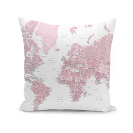 Pink watercolor detailed world map Melit