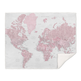 Pink watercolor detailed world map Melit