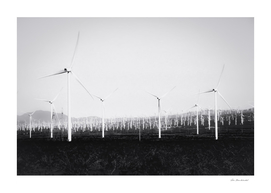 wind turbine in California desert in black and white