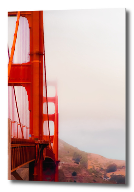 Closeup Golden Gate bridge with foggy sky San Francisco USA
