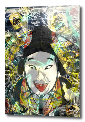 Japan Art Print colored samurai face