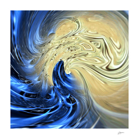 Wave of Transition - blue and gold spiral wall abstract art