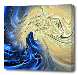 Wave of Transition - blue and gold spiral wall abstract art