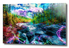 Yellowstone Forest River Nature Colored Neon