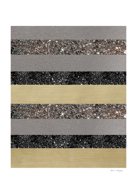 Gold Silver Black Glitter Glam Stripes #1 (Faux Glitter)