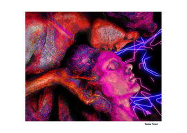 Sculpture Kiss Woman - Colored Neon Electric Street Art