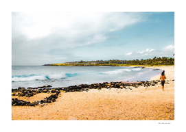 beach with blue wave and blue sky at Kauai, Hawaii, USA