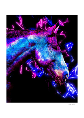 Horse Animals Nature - Colored Painting Drawing Neon Blue