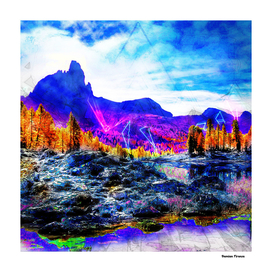Mountain River Nature landscape - Colored Blue Pink Neon