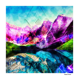 Mountain Lake Nature landscape - Colored Pink Neon