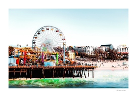 colorful ferris wheel at Santa Monica pier California USA
