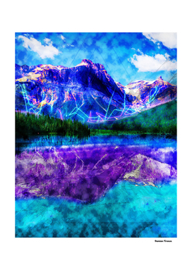 Mountain Lake Nature landscape - Colored Blue Neon