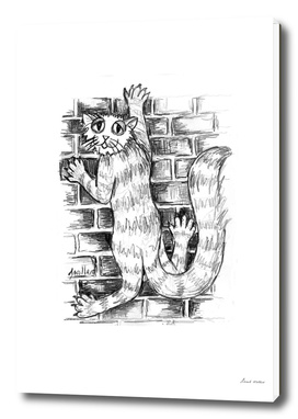 Cat Climbing Brick Wall