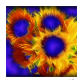 Sunflowers on Cobalt Blue
