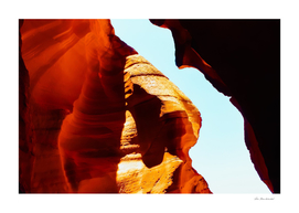 sandstone abstract with blue sky at Antelope Canyon