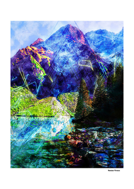 Mountain River Nature landscape - Colored Blue Neon
