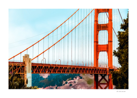 Closeup the Golden Gate Bridge with blue sky, San Francisco