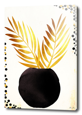 Black golden palm tree vase mama art