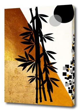 Black bamboo on golden background mama art