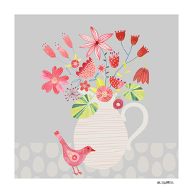Bird with a Jug of Flowers