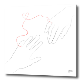 Hands and red thread of fate