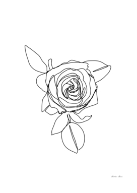 Rose Flower With Leaves One Line Art