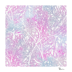 Tangled Tree Branches in Pastel Pink and Blue