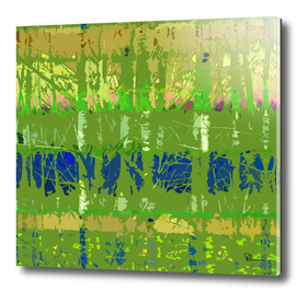 Tropical Trees in Abstract Cubist Lime Green and Blue