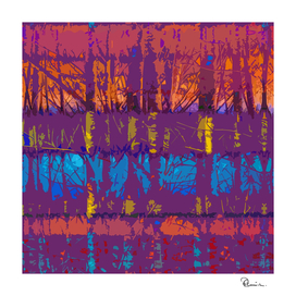 Tropical Trees in Abstract Cubist Maroon and Blue