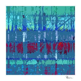 Tropical Trees in Abstract Cubist Maroon and Blue