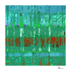 Tropical Trees in Abstract Cubist Green and Maroon