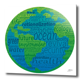 Earth shape with nature protection concept words