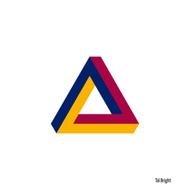 Impossible triangle optical illusion - blue pink  yellow