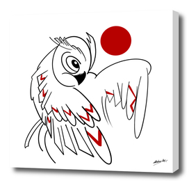 Owl with red dot